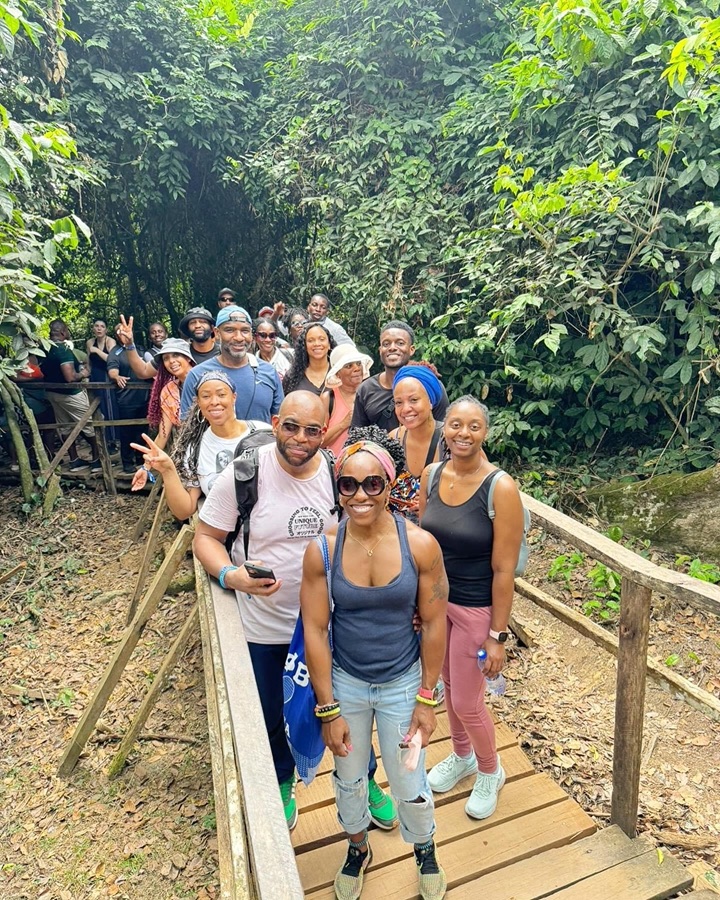 UEG group hiking through the Ghana rainforest